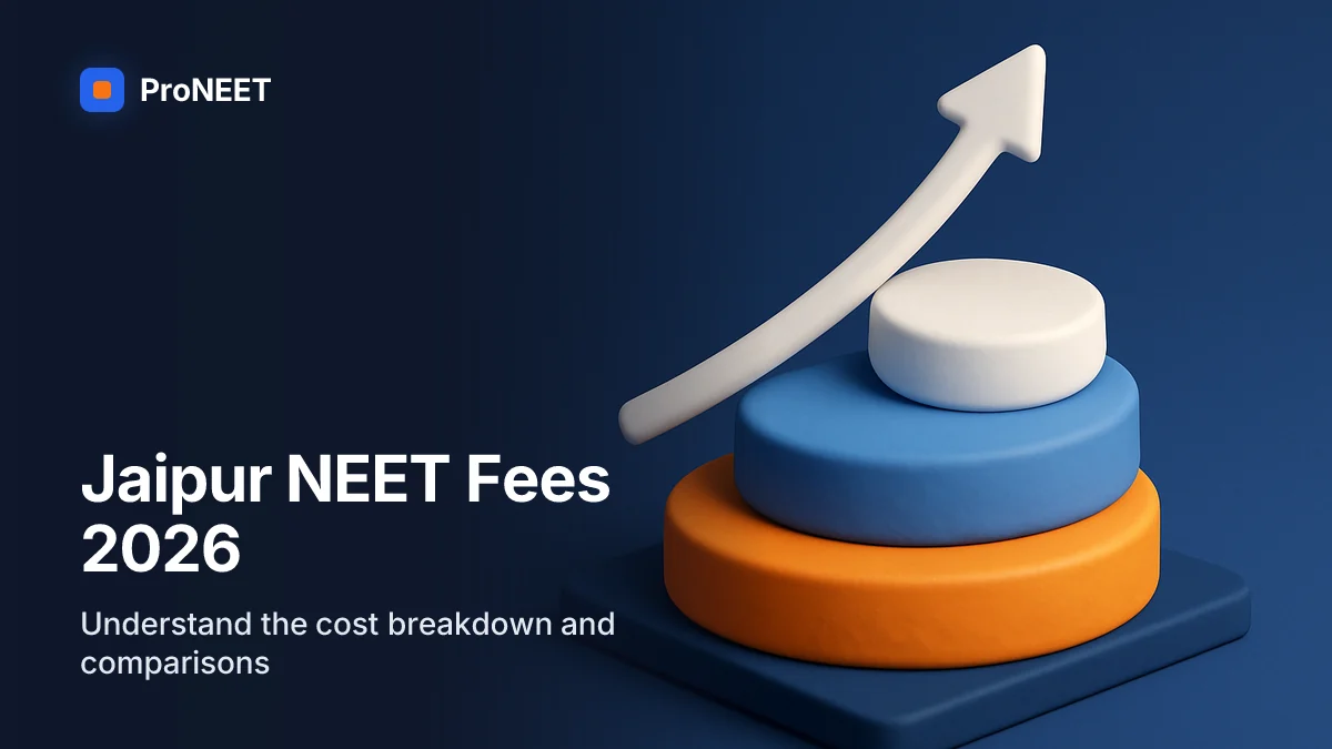 "Jaipur NEET Fees 2026 — Understand the cost breakdown and comparisons". 3D illustrated cover for "NEET Coaching Fees in Jaipur 2026: What You Actually Pay" on neet coaching fees in jaipur.